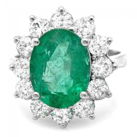 5.80 Ct Emerald & Diamond 14KW Gold Ring